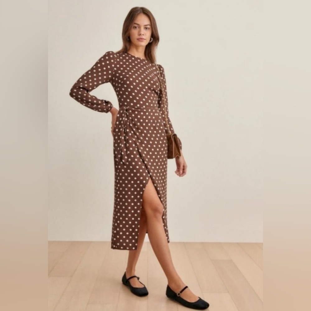 REFORMATION, REZA Black Floral Midi Dress